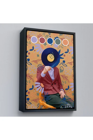 Trezon Ahşap Çerçeveli Sansalyede Oturan Adam Pop Art Tablo-7978 ürün görseli 1