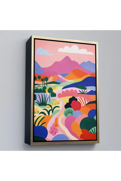 Trezon Ahşap Çerçeveli Pastel Minimalist Manzara Tablo-7673 ürün görseli 1