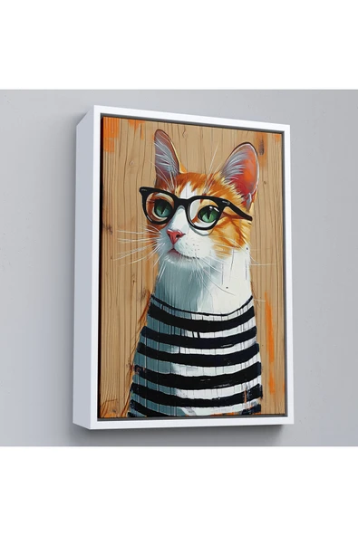 Trezon Ahşap Çerçeveli Cool Kedi Tablo-7644 - Resim 4