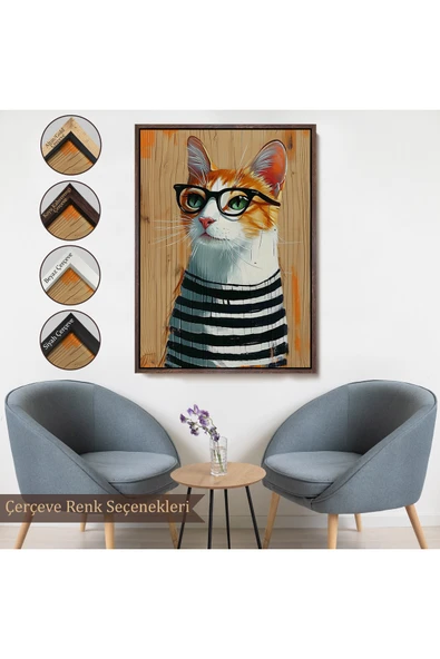 Trezon Ahşap Çerçeveli Cool Kedi Tablo-7644 - Resim 7