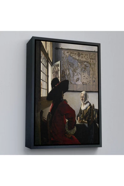 Trezon Ahşap Çerçeveli Johannes Vermeer - Memur Ve Gülen Kız Tablo - Officer And Laughing Girl-7366 ürün görseli 1