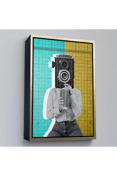 Trezon Ahşap Çerçeveli Kamera Kafalı Soyut Kadın Pop Art Tablosu-7872 ürün görseli 1
