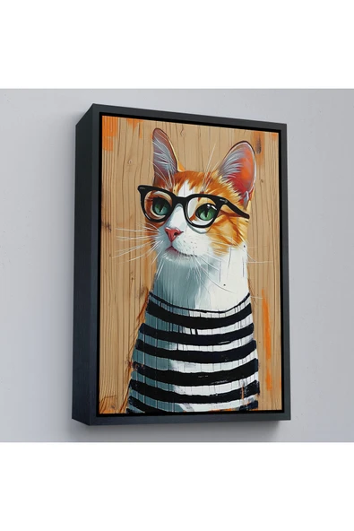 Trezon Ahşap Çerçeveli Cool Kedi Tablo-7644 - Resim 3