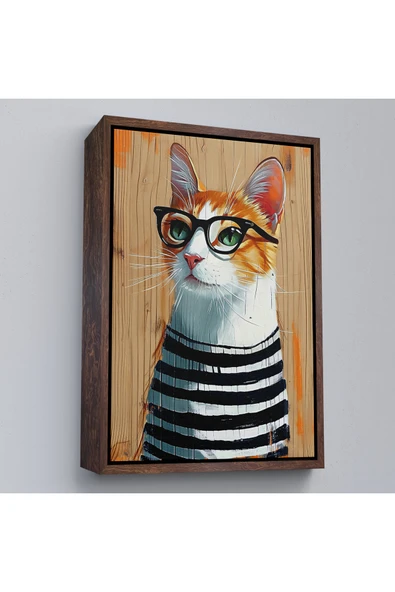 Trezon Ahşap Çerçeveli Cool Kedi Tablo-7644 ürün görseli 1