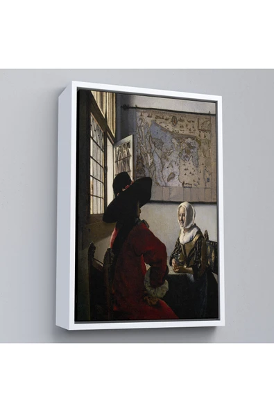 Trezon Ahşap Çerçeveli Johannes Vermeer - Memur Ve Gülen Kız Tablo - Officer And Laughing Girl-7366 ürün görseli 1