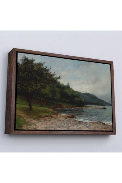 Trezon Ahşap Çerçeveli Gustave Courbet - Göl Kıyısı Geneva Tablosu-7092 ürün görseli 1