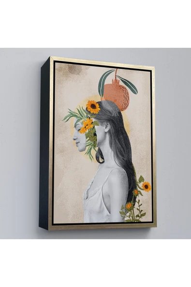 Trezon Ahşap Çerçeveli Pop Art Soyut Kadın Tablosu-7873 ürün görseli 1