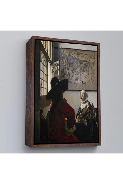 Trezon Ahşap Çerçeveli Johannes Vermeer - Memur Ve Gülen Kız Tablo - Officer And Laughing Girl-7366 ürün görseli 1