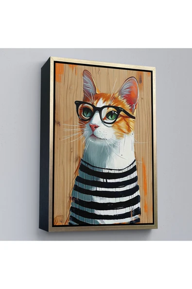 Trezon Ahşap Çerçeveli Cool Kedi Tablo-7644 ürün görseli 1