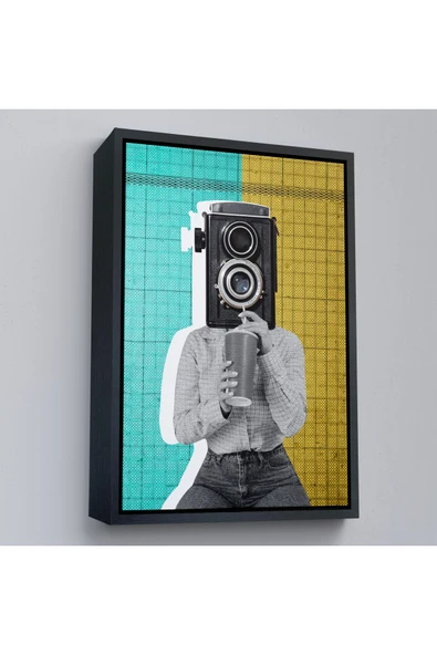 Trezon Ahşap Çerçeveli Kamera Kafalı Soyut Kadın Pop Art Tablosu-7872 ürün görseli 1