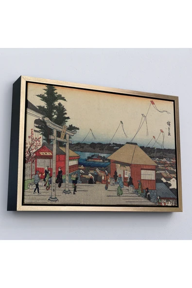 Trezon Ahşap Çerçeveli Hiroşige, Yushima'Daki Tenjin Tapınağı Tablosu-7028 ürün görseli 1