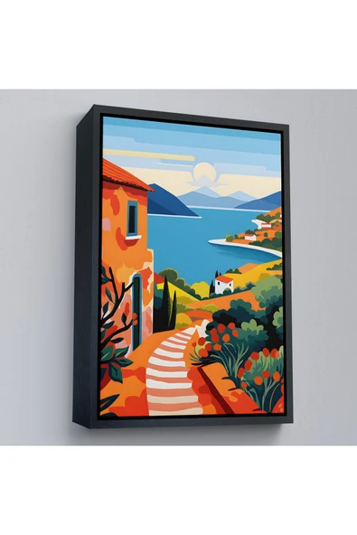 Trezon Ahşap Çerçeveli Pastel Minimalist Deniz Manzarası Tablo-7672 ürün görseli 1