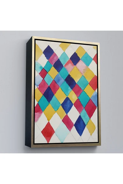 Trezon Ahşap Çerçeveli Elmaslarla Renk Çalışması Tablo - Vasily Kandinsky-7491 ürün görseli 1