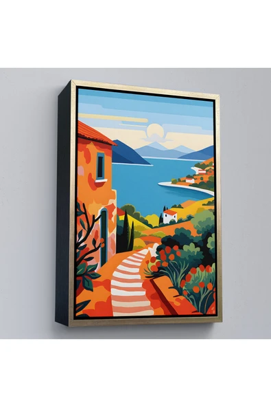 Trezon Ahşap Çerçeveli Pastel Minimalist Deniz Manzarası Tablo-7672 ürün görseli 1
