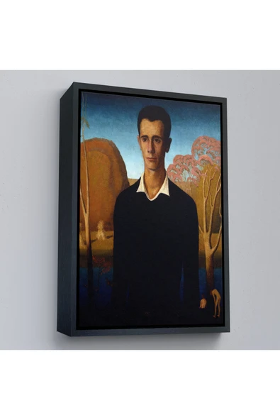 Trezon Ahşap Çerçeveli Grant Wood - Arnold Pyle İki Zayıf Adamla Nehrin Önünde Tablosu-8065 ürün görseli 1