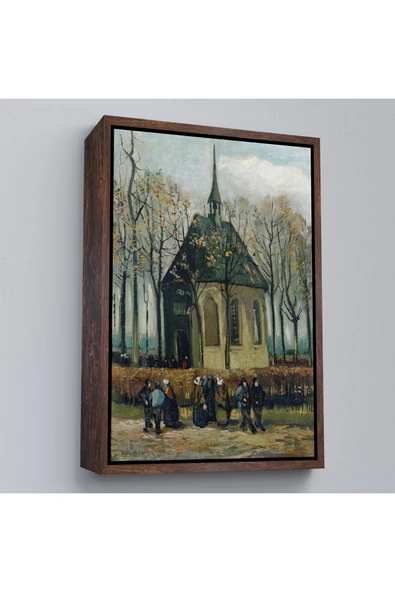 Trezon Ahşap Çerçeveli Vincent Van Gogh - Cemaat Nuenen'Deki Reform Kilisesinden Ayrılıyor Tablo-7466 ürün görseli 1