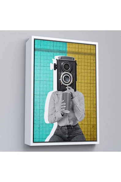 Trezon Ahşap Çerçeveli Kamera Kafalı Soyut Kadın Pop Art Tablosu-7872 ürün görseli 1