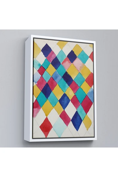 Trezon Ahşap Çerçeveli Elmaslarla Renk Çalışması Tablo - Vasily Kandinsky-7491 ürün görseli 1