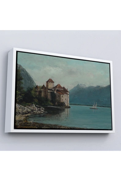 Trezon Ahşap Çerçeveli Gustave Courbet - Cenevre Gölü'Ndeki Chillon Kalesi Tablo-7094 ürün görseli 1