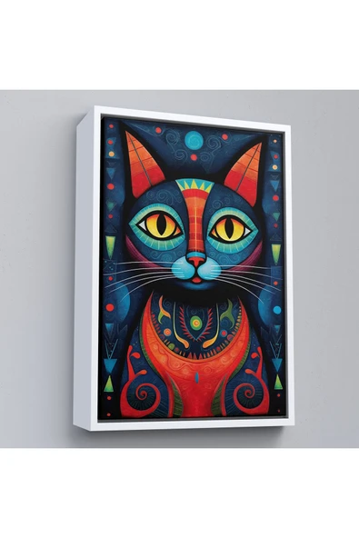 Trezon Ahşap Çerçeveli Pablo Picasso Tarzı - Soyut Renkli Kedi Tablo-7512 ürün görseli 1