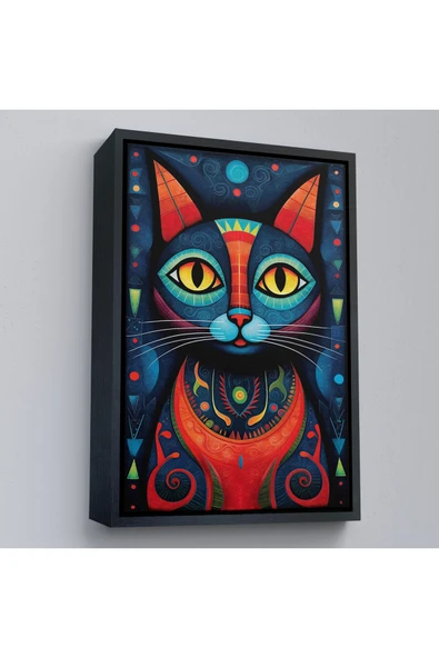 Trezon Ahşap Çerçeveli Pablo Picasso Tarzı - Soyut Renkli Kedi Tablo-7512 ürün görseli 1