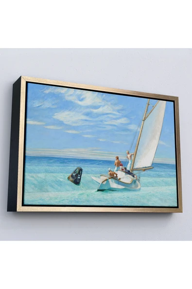 Trezon Ahşap Çerçeveli Edward Hopper - Ground Swell Yelkenli Tablosu-7077 ürün görseli 1