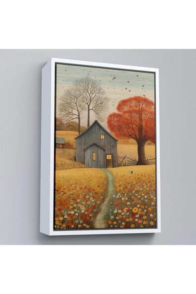 Trezon Ahşap Çerçeveli Çayırdaki Ahır Evi Tablosu-7531 ürün görseli 1