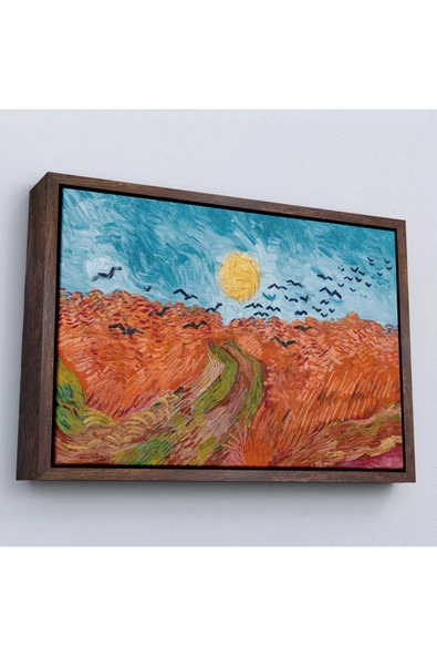 Trezon Ahşap Çerçeveli Vincent Willem Van Gogh - Kargalarla Buğday Tarlası Tablo-7152 ürün görseli 1
