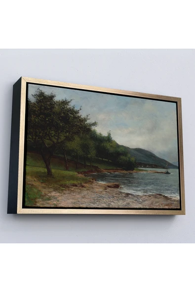 Trezon Ahşap Çerçeveli Gustave Courbet - Göl Kıyısı Geneva Tablosu-7092 ürün görseli 1