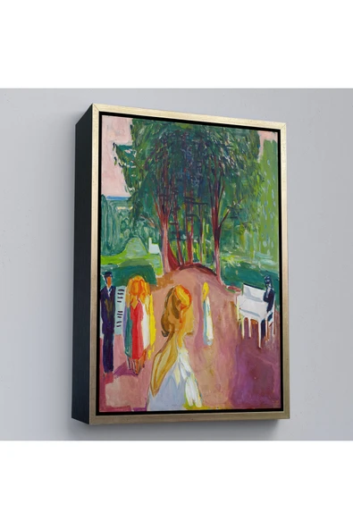 Trezon Ahşap Çerçeveli Edvard Munch - Parkta Flört Tablosu-7303 ürün görseli 1