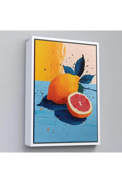 Trezon Ahşap Çerçeveli Masa Üstündeki Limon Tablo-7616 ürün görseli 1