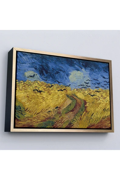 Trezon Ahşap Çerçeveli Vincent Willem Van Gogh - Kargalarla Buğday Tarlası Tablo-7190 ürün görseli 1