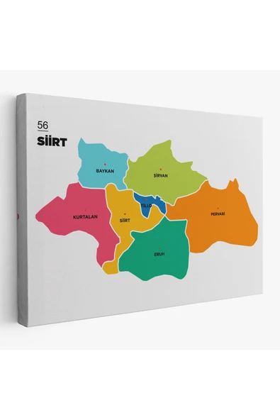 Trezon Siirt İli ve İlçeler Haritası Dekoratif Kanvas Tablo 1448 ürün görseli 1