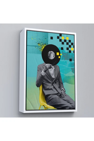 Trezon Ahşap Çerçeveli Plak Kafalı Adam Pop Art Tablosu-7877 ürün görseli 1