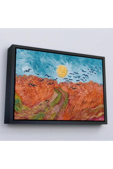 Trezon Ahşap Çerçeveli Vincent Willem Van Gogh - Kargalarla Buğday Tarlası Tablo-7152 ürün görseli 1