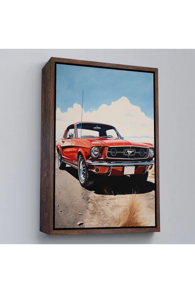 Trezon Ahşap Çerçeveli Kırmızı Mustang Tablo-7971 ürün görseli 1