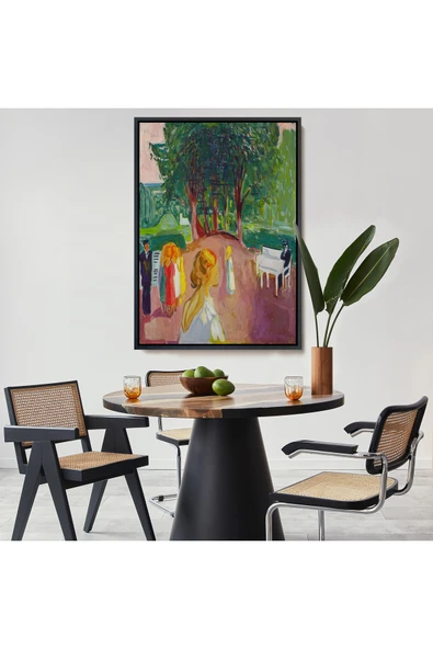 Trezon Ahşap Çerçeveli Edvard Munch - Parkta Flört Tablosu-7303 - Resim 8