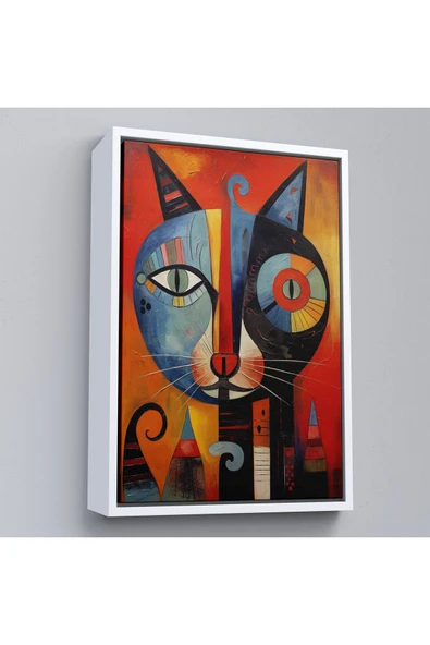 Trezon Ahşap Çerçeveli Pablo Picasso Tarzı - Soyut Renkli Kedi Tablo-7371 ürün görseli 1