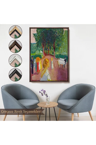 Trezon Ahşap Çerçeveli Edvard Munch - Parkta Flört Tablosu-7303 - Resim 7