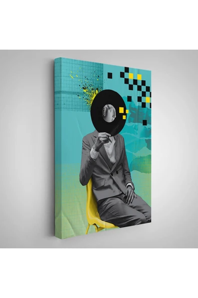 Trezon Ahşap Çerçeveli Plak Kafalı Adam Pop Art Tablosu-7877 ürün görseli 1