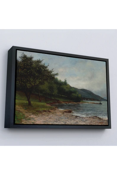 Trezon Ahşap Çerçeveli Gustave Courbet - Göl Kıyısı Geneva Tablosu-7092 ürün görseli 1