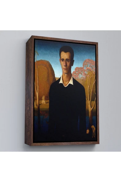 Trezon Ahşap Çerçeveli Grant Wood - Arnold Pyle İki Zayıf Adamla Nehrin Önünde Tablosu-8065 ürün görseli 1
