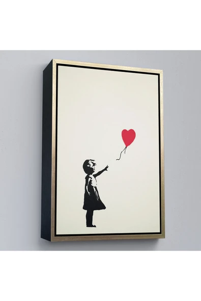 Trezon Ahşap Çerçeveli Banksy - Balonlu Kız Tablo - Girl With Balloon-7310 ürün görseli 1