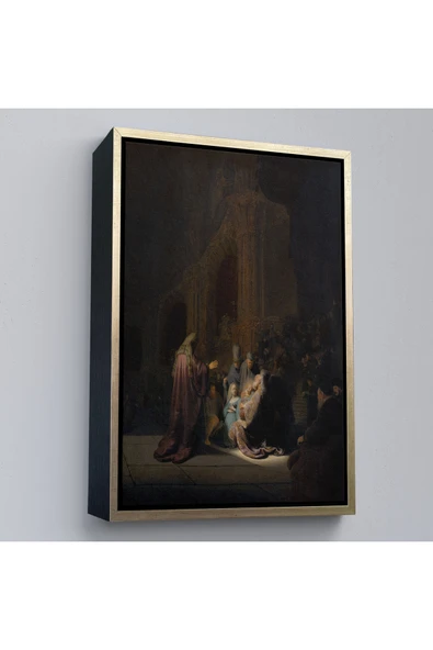 Trezon Ahşap Çerçeveli Rembrandt Van Rijn Simeon - Tapınakta Övgü Şarkısı Tablo-7408 ürün görseli 1