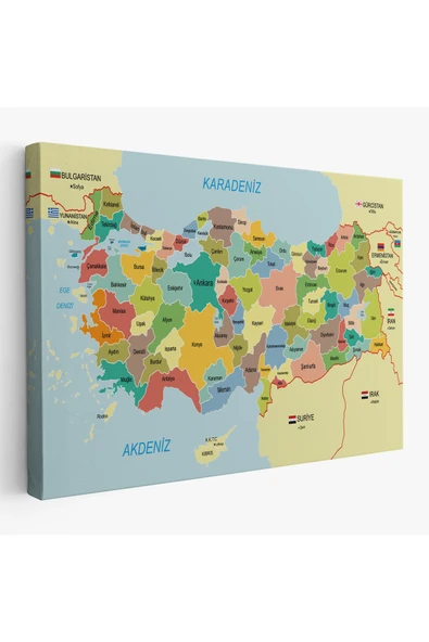 Trezon Türkiye Haritası Kanvas Tablo Sınır Komşulu Eğitici Dekoratif Tablo 3092 ürün görseli 1