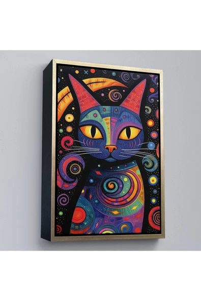 Trezon Ahşap Çerçeveli Pablo Picasso Tarzı - Soyut Renkli Kedi Tablo-7542 ürün görseli 1