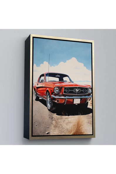 Trezon Ahşap Çerçeveli Kırmızı Mustang Tablo-7971 ürün görseli 1