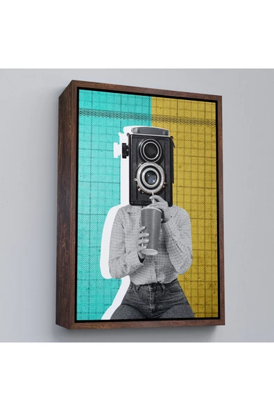 Trezon Ahşap Çerçeveli Kamera Kafalı Soyut Kadın Pop Art Tablosu-7872 ürün görseli 1
