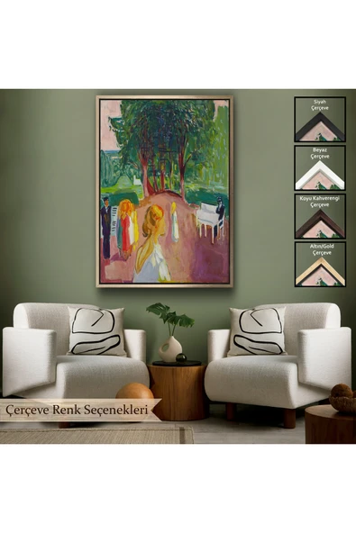 Trezon Ahşap Çerçeveli Edvard Munch - Parkta Flört Tablosu-7303 - Resim 6