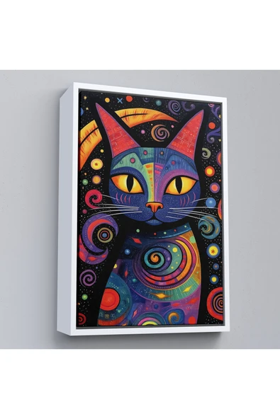 Trezon Ahşap Çerçeveli Pablo Picasso Tarzı - Soyut Renkli Kedi Tablo-7542 ürün görseli 1